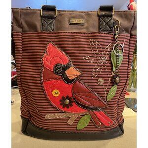 Chala Work Tote Crossbody Pleather Bag Red Cardinal Striped Large Gift NWT